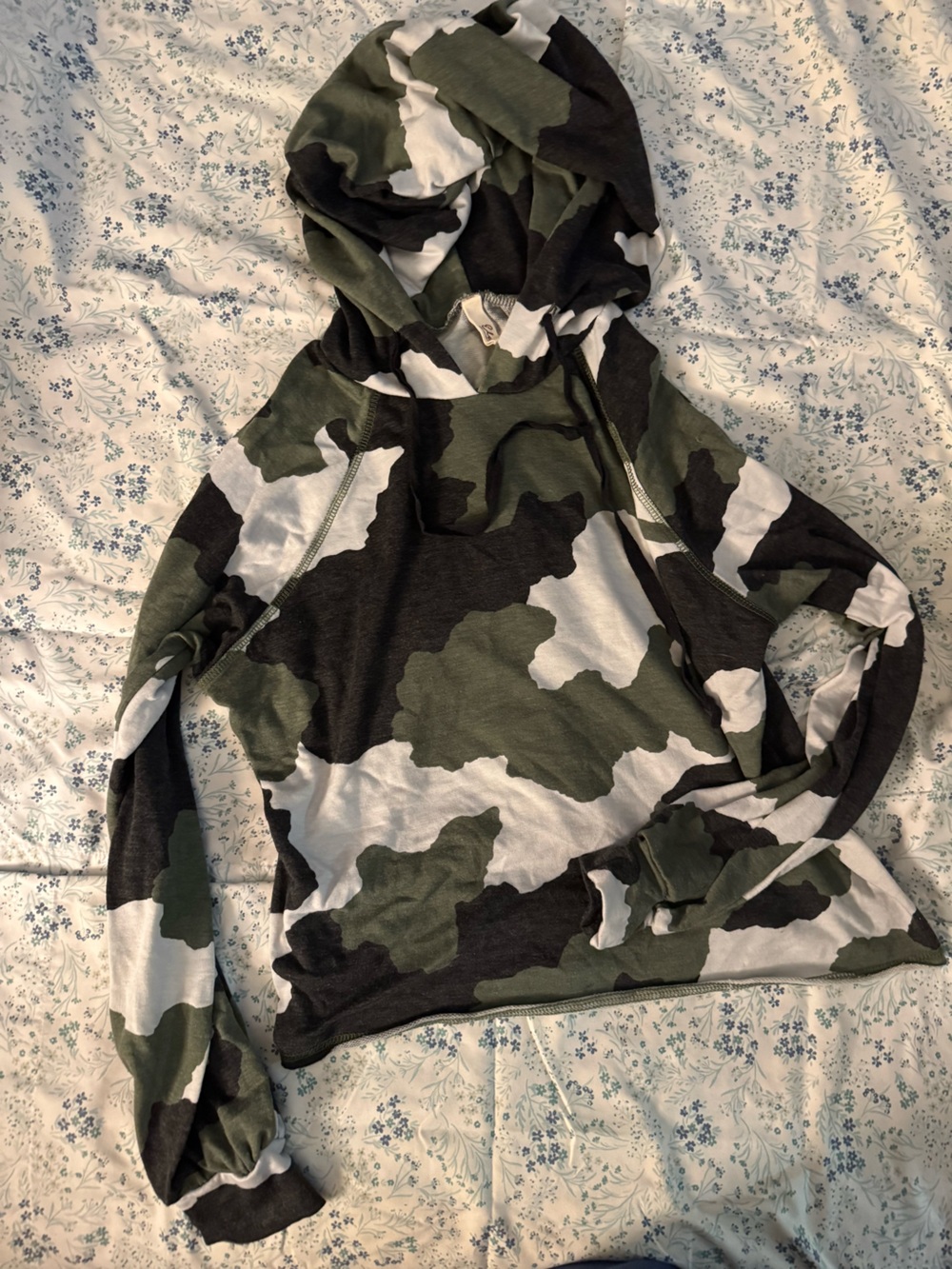 Camo Print Hoodie in Green, Black & White